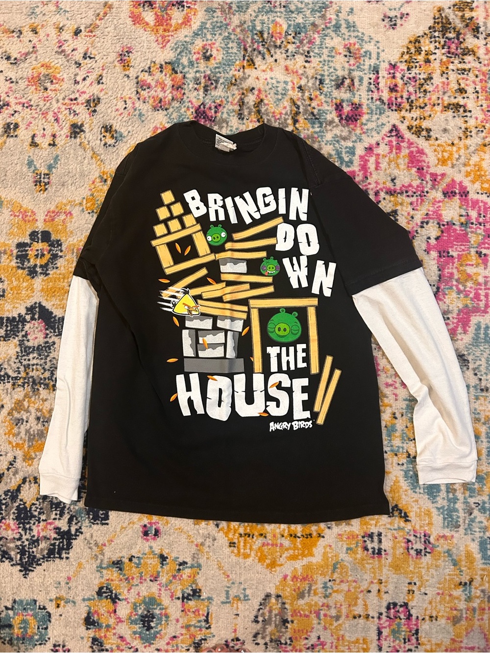 Angry Birds Kids Long Sleeve Layered Tee — Black & White